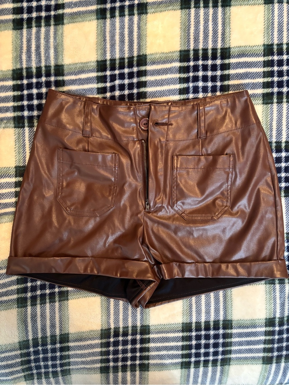 Brown Faux Leather Shorts